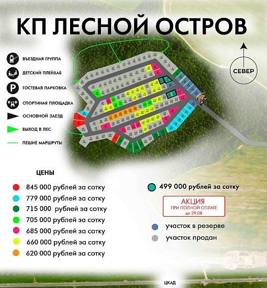 План и цены КП Лесной остров